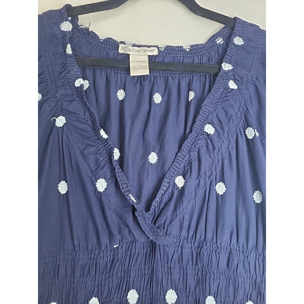 Vtg Cute Options Dress Women's Large Blue Floral Boho Milkmaid Embroidered Midi - Picture 7 of 13